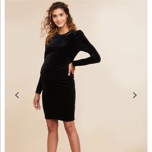 Puff Sleeve Velvet Maternity Dress
